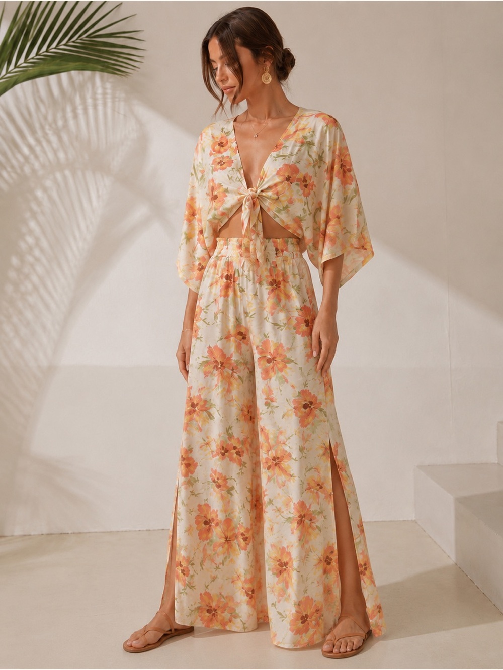Hem & Thread Floral Tie Front 2-Piece Set | NWT | Oversized Boho Resort Set